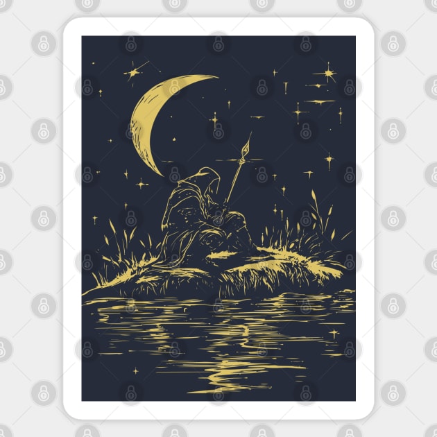 Celestial Warrior at Rest – Mystical Strength and Reflection Sticker by TuncGK